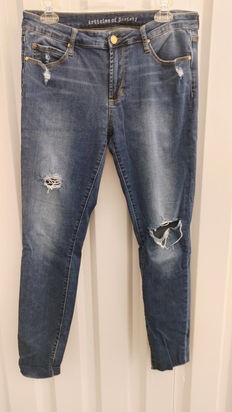 Articles of Society Skinny Jeans Distressed Destroyed Sz 31 Raw Hem